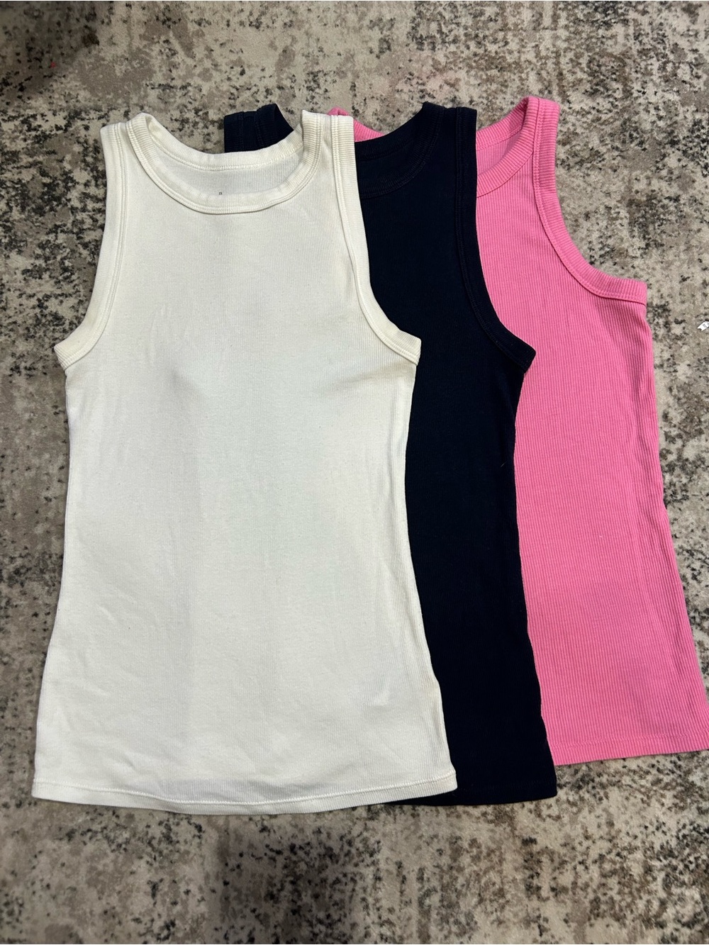 Women’s Ribbed Tank Top Bundle - White, Navy Blue & Pink